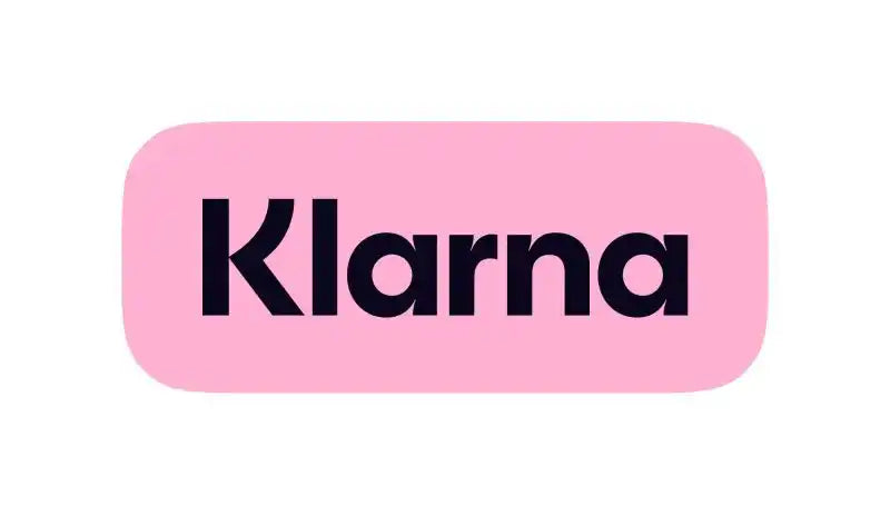 Klarna logo in black text on a pink rectangular background.